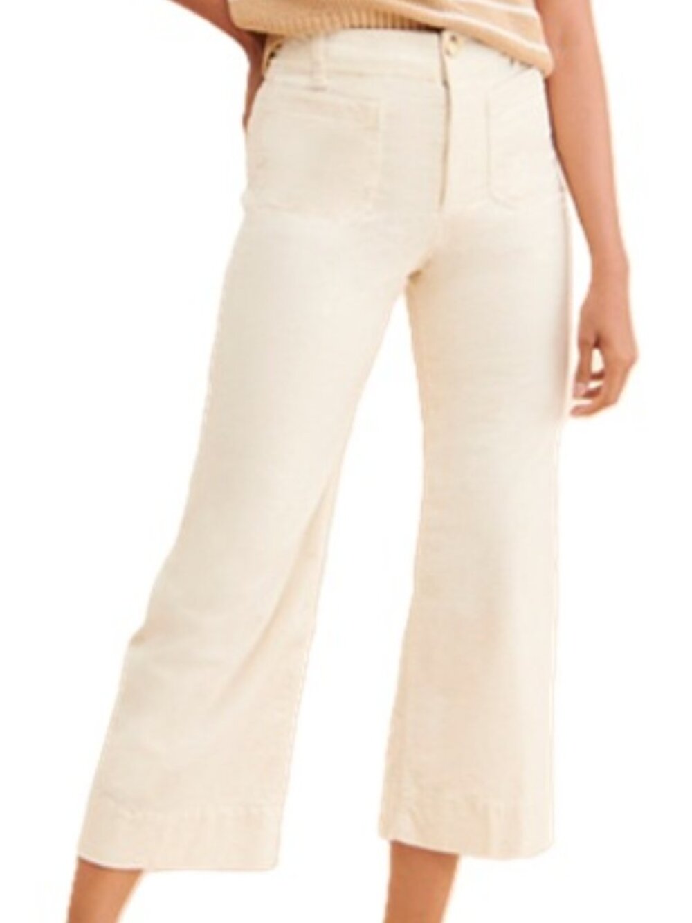 Anthropologie Maeve Colette Crop Pants 29 Petite 29P Corduroy Wide Leg Ivory